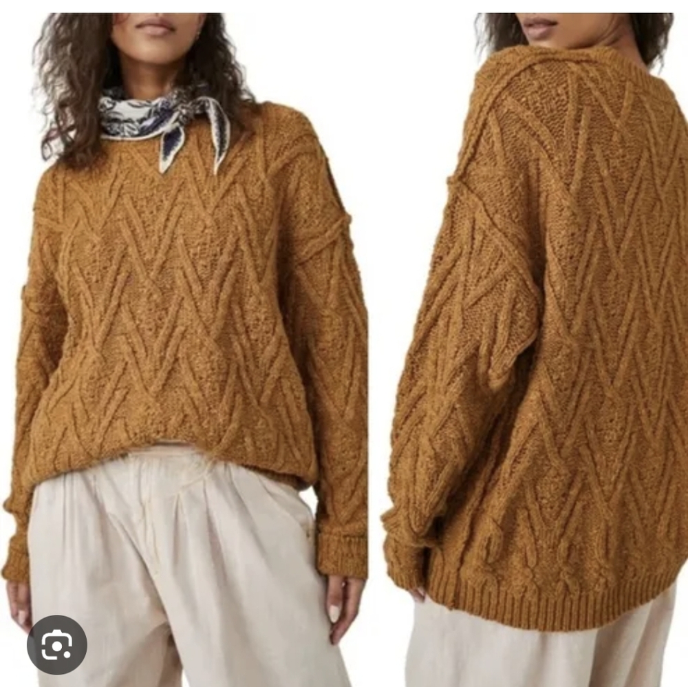 Nwt free people isla cable knit sweater in spice cake